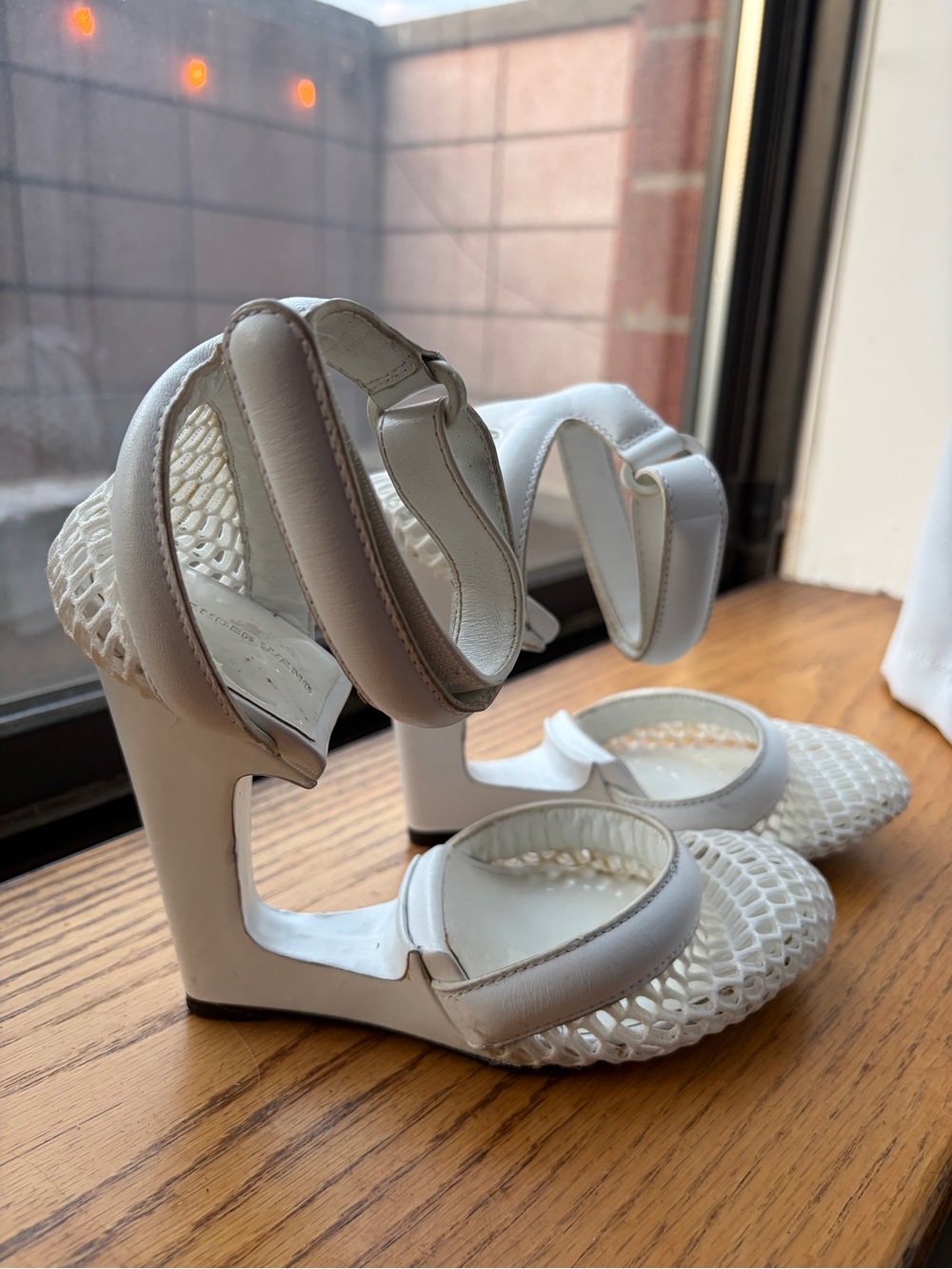 Alexander Wang White Woven Mesh Ankle-Strap Heels